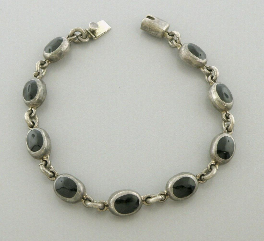 VINTAGE STERLING SILVER BLACK ONYX BRACELET MEXICO (1 of 2)