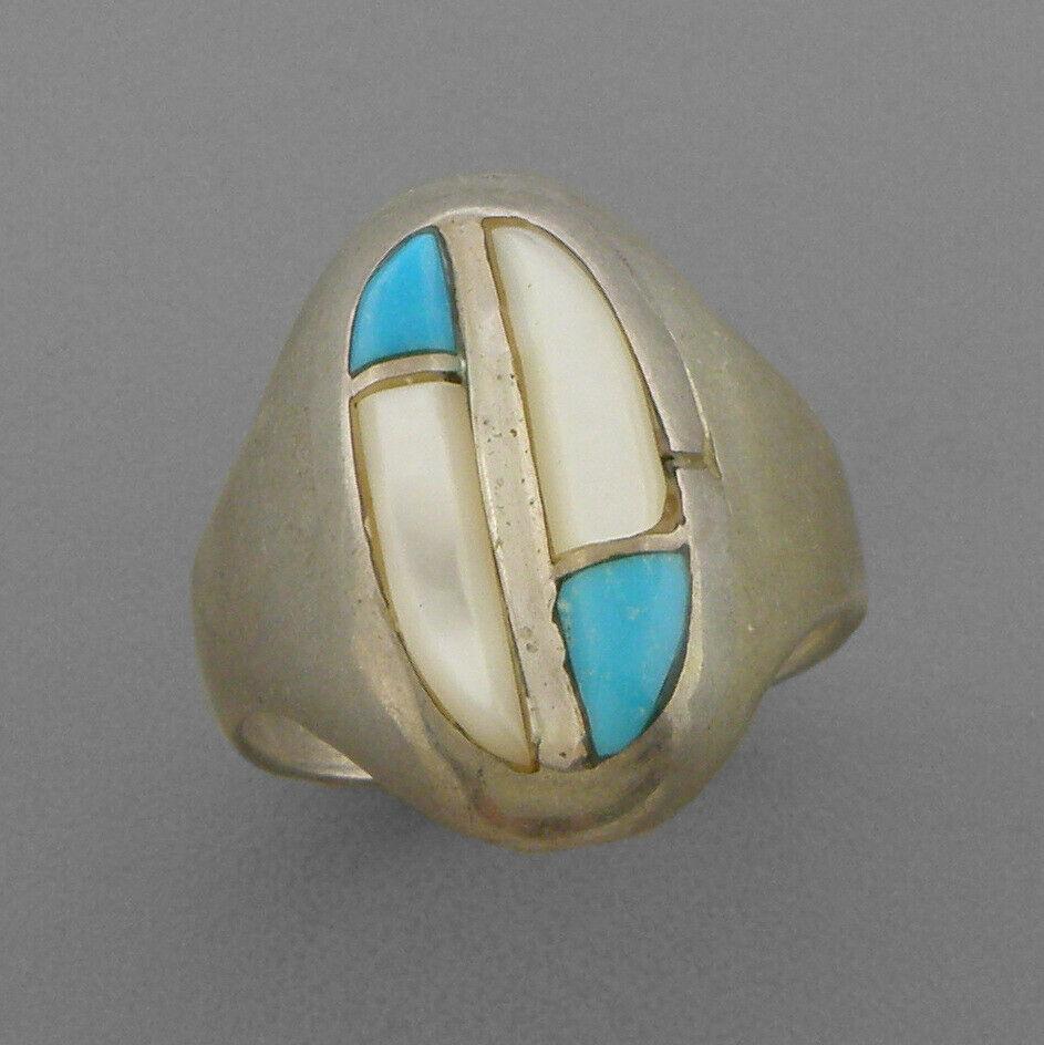 VINTAGE NAVAJO STERLING SILVER MOP & TURQUOISE RING (1 of 2)