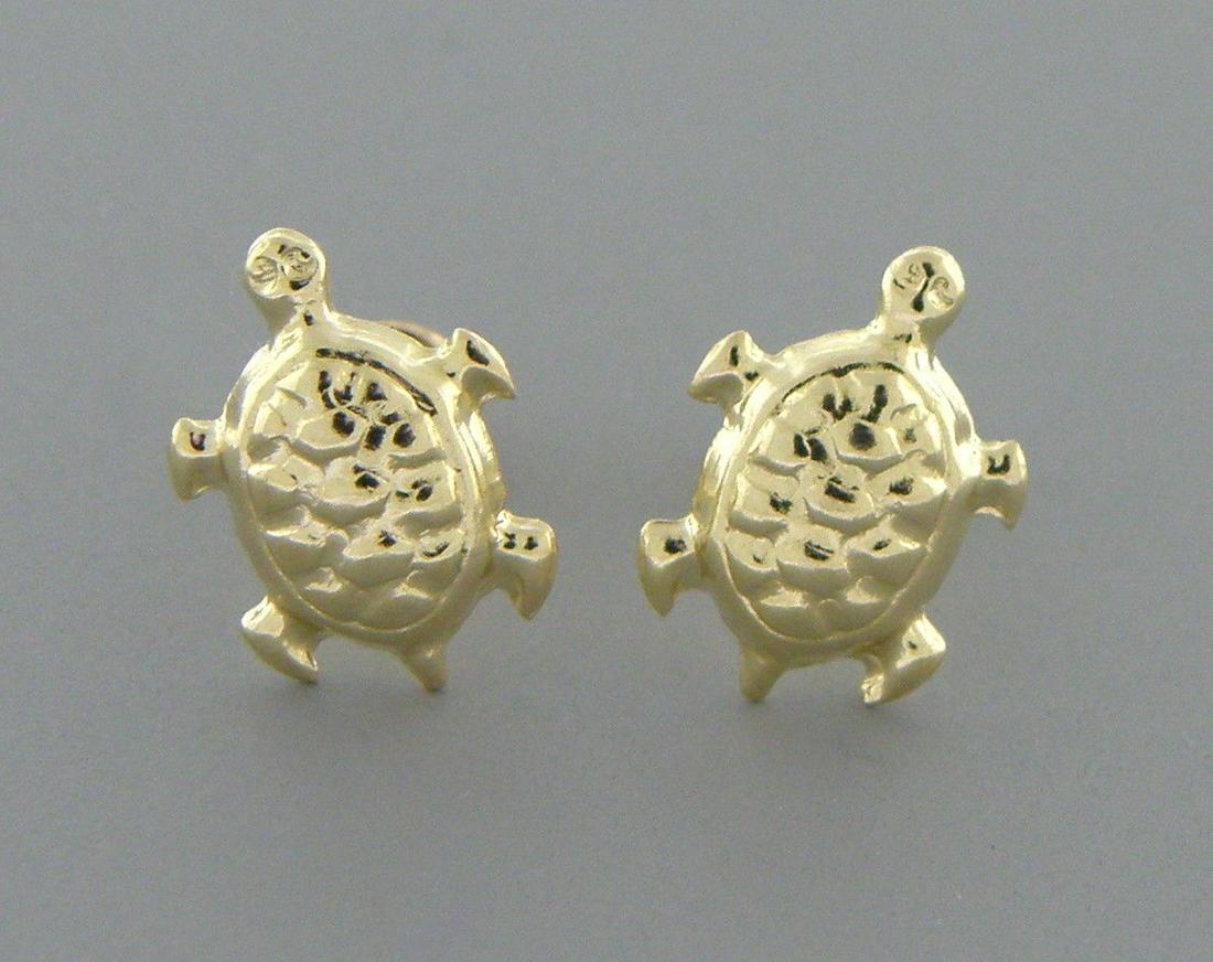 NEW 14K YELLOW GOLD BABY GIRLS STUD TURTLE EARRINGS (1 of 2)