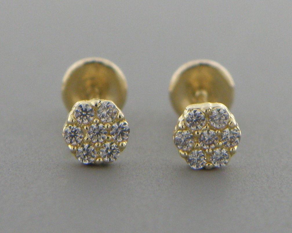 NEW 14K YELLOW GOLD CZ BABY STUD CLUSTER FLOWER EARRING (1 of 2)