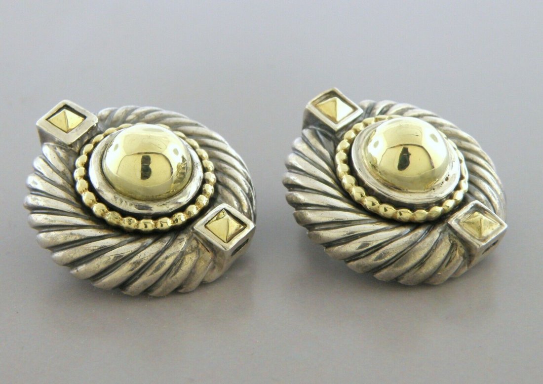 DAVID YURMAN 14K GOLD STERLING SILVER ROUND CLIP ON EARRINGS (1 of 2)