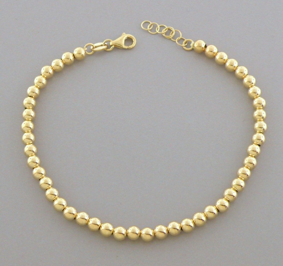 NEW 14K YELLOW GOLD LADIES BEAD BRACELET 4mm (1 of 2)