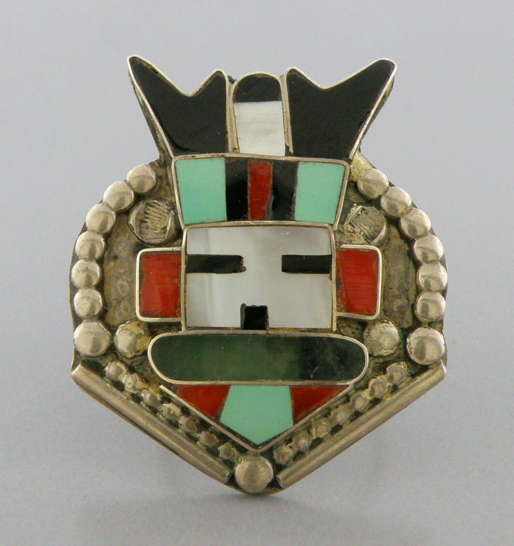 VINTAGE ZUNI SILVER MOP CORAL TURQUOISE CHIEF RING (1 of 2)