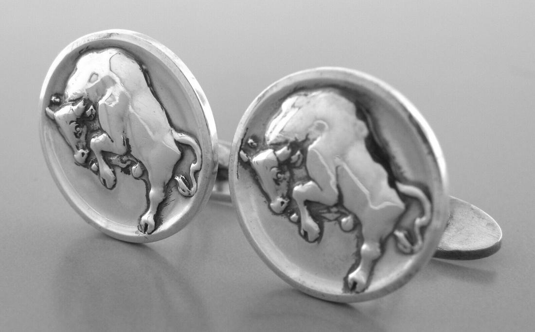 VINTAGE GEORG JENSEN STERLING SILVER CUFFLINKS 70 BULL TAURUS (1 of 2)