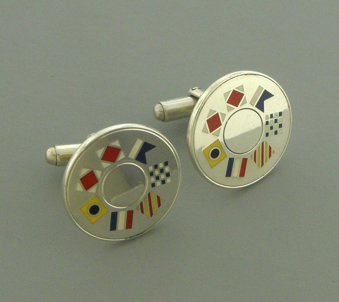 TIFFANY & CO. STERLING SILVER ENAMEL NAUTICAL FLAG CUFFLINKS (1 of 2)
