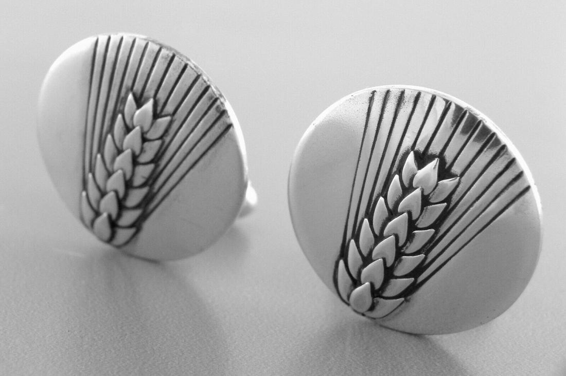 VINTAGE GEORG JENSEN STERLING SILVER CUFFLINKS 127b WHEAT (1 of 2)