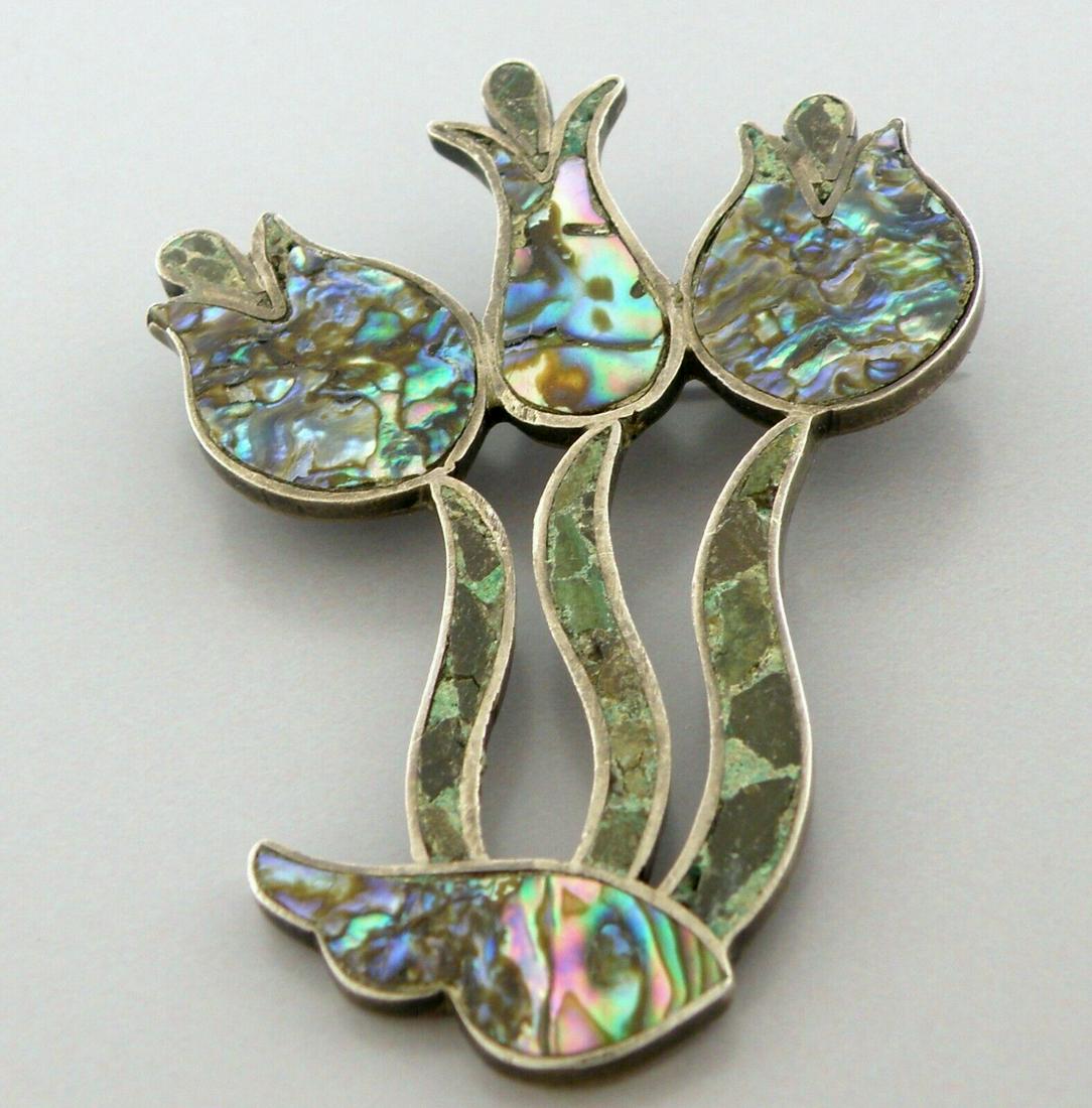 VINTAGE STERLING SILVER HECHO MEXICO ABALONE FLOWER BROOCH PIN (1 of 2)