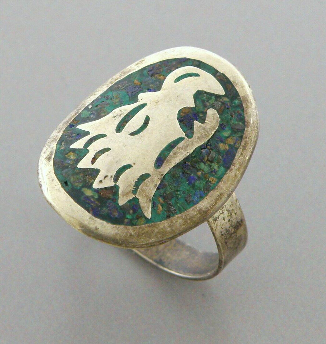 VINTAGE BEAUTIFUL STERLING SILVER JCL TURQUOISE INLAY RING MEXICO (1 of 2)