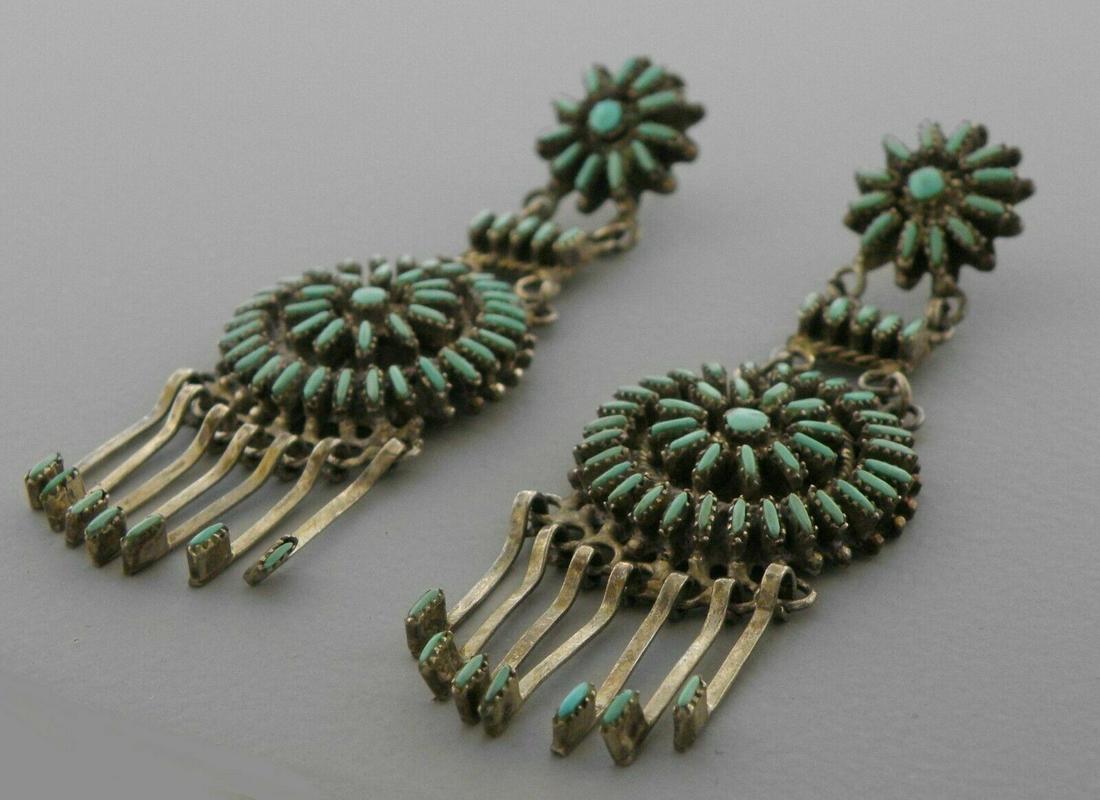 VINTAGE SOUTHWESTERN SILVER PETIT POINT DANGLE EARRINGS (1 of 2)
