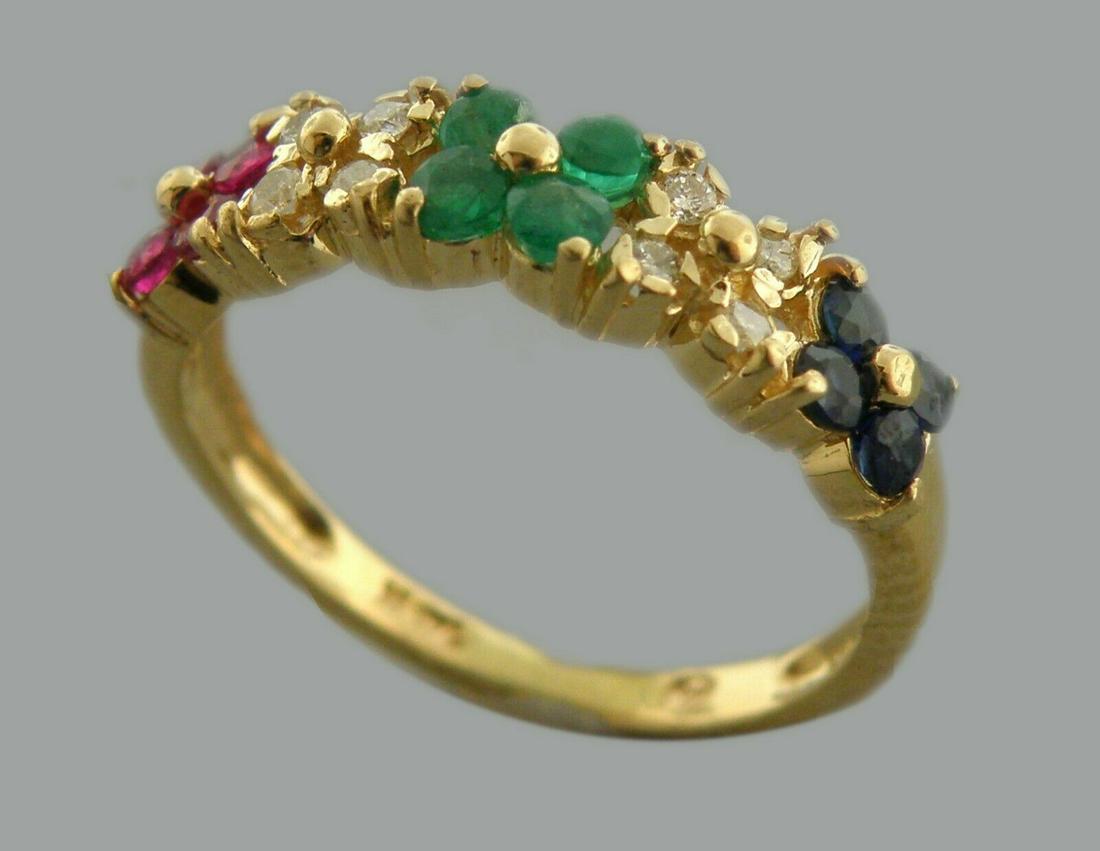14K YELLOW GOLD DIAMOND RUBY EMERALD SAPPHIRE RING (1 of 2)