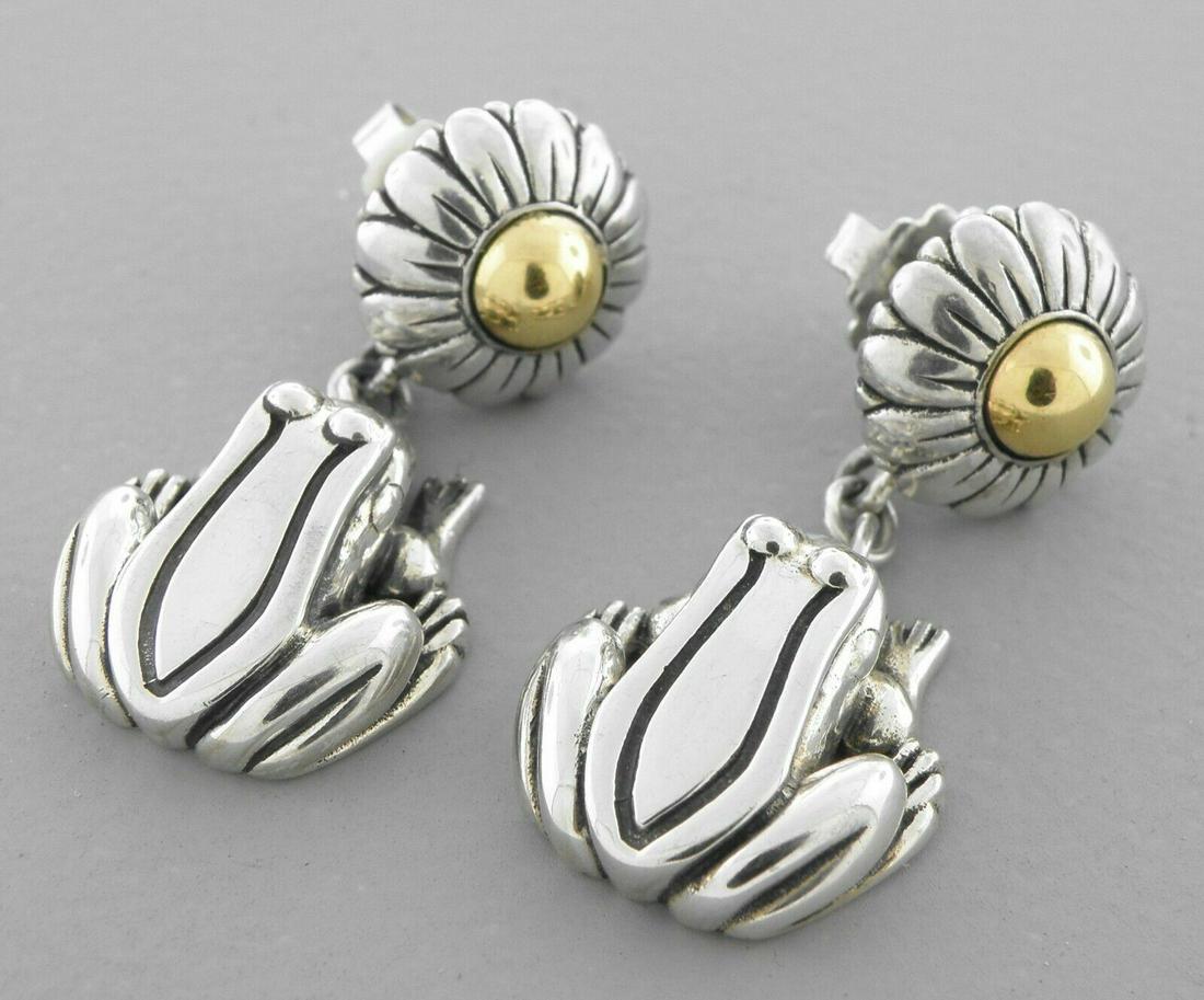 KIESELSTEIN CORD 14K GOLD SILVER LILYPAD FROG EARRINGS (1 of 2)