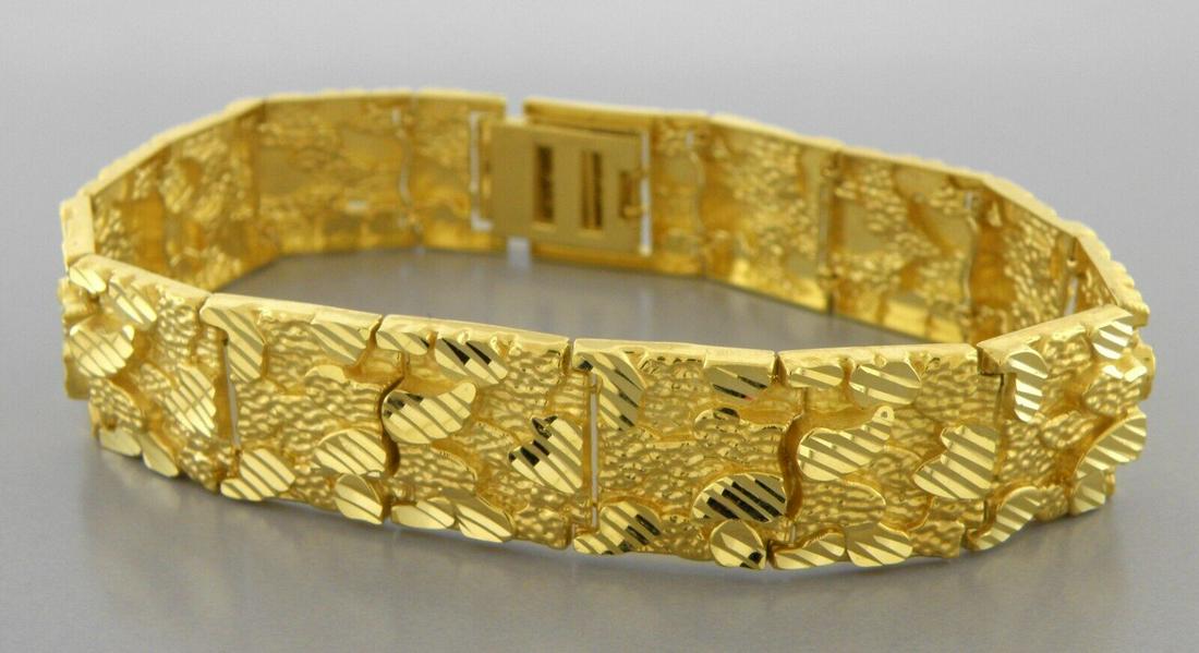 NEW 14K YELLOW GOLD MENS WIDE NUGGET BRACELET 8" - 23g - 15mm (1 of 2)