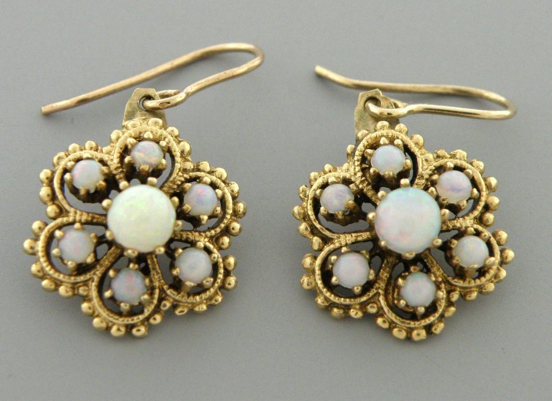 ANTIQUE VINTAGE 14K YELLOW GOLD OPAL EARRINGS DANGLE (1 of 2)