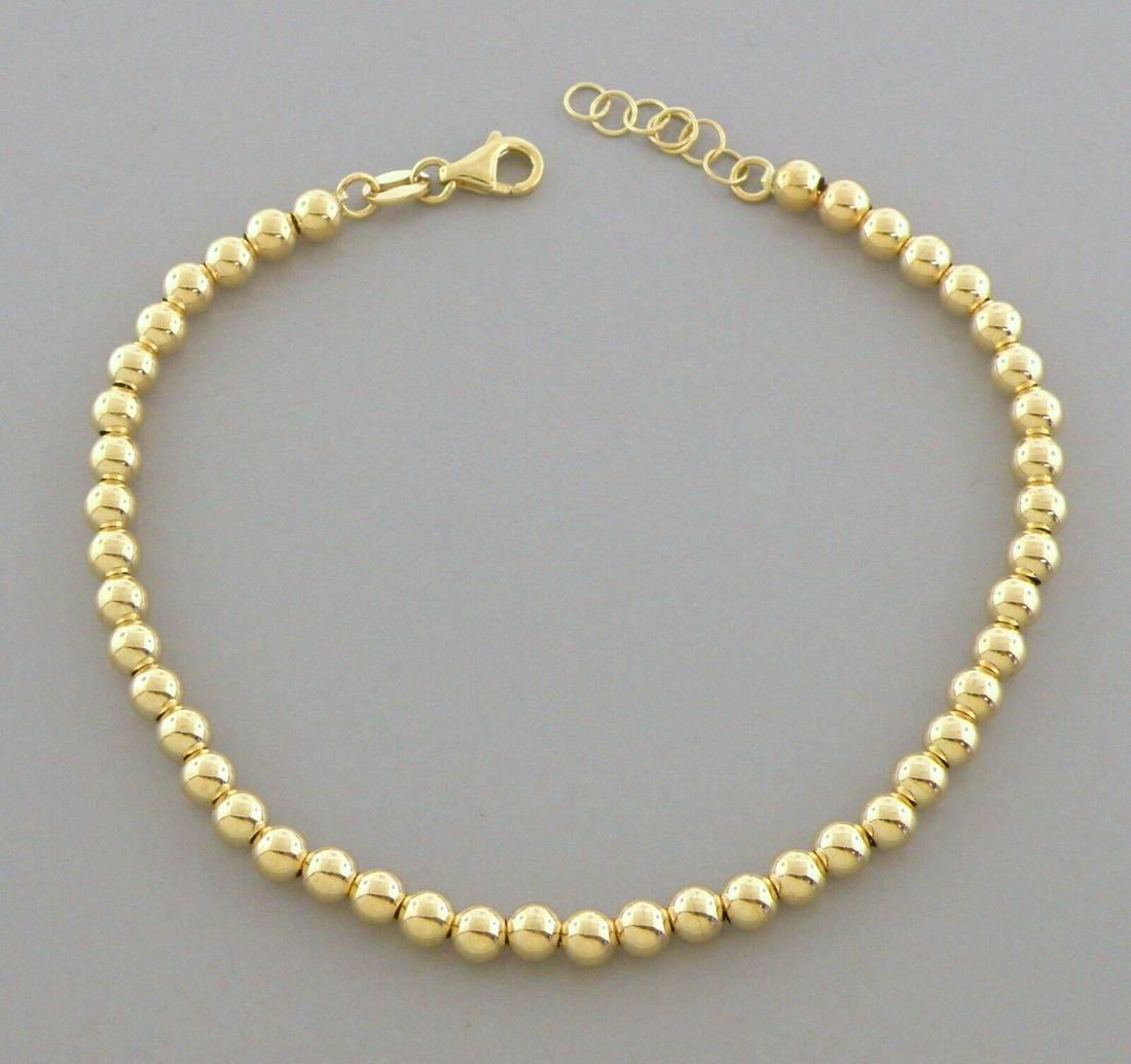 NEW 14K YELLOW GOLD LADIES BEAD BRACELET 4mm (1 of 2)