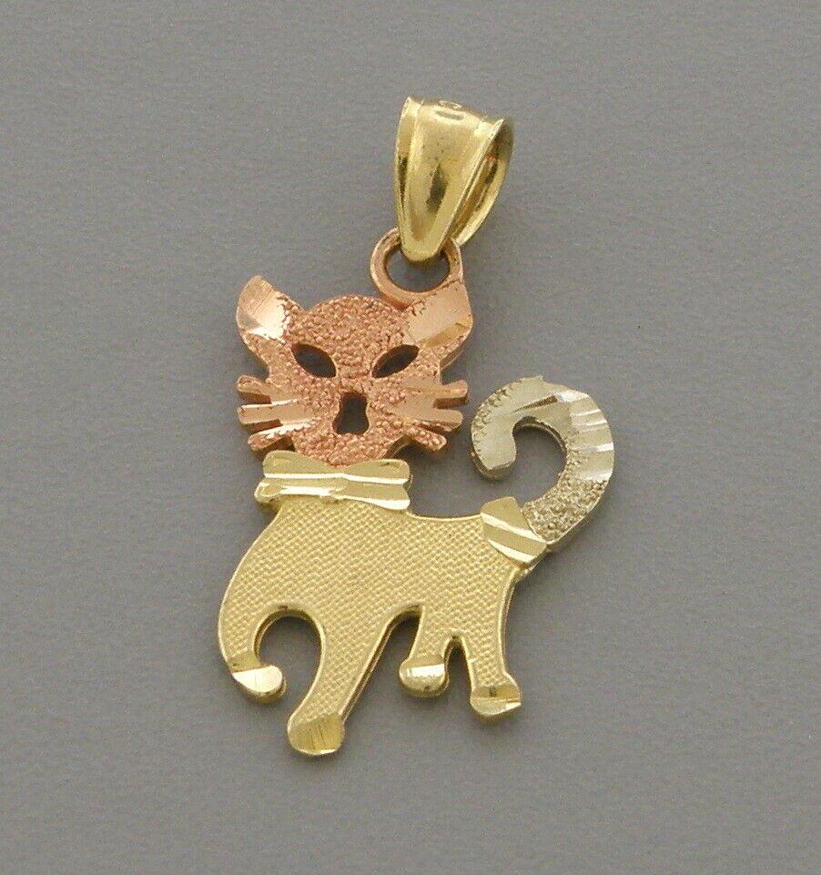 14K TRI COLOR GOLD FANCY KITTY CAT PENDANT (1 of 2)