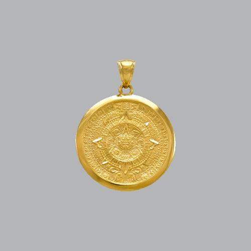 NEW 14K YELLOW GOLD FANCY ROUND AZTEC PENDANT (1 of 1)