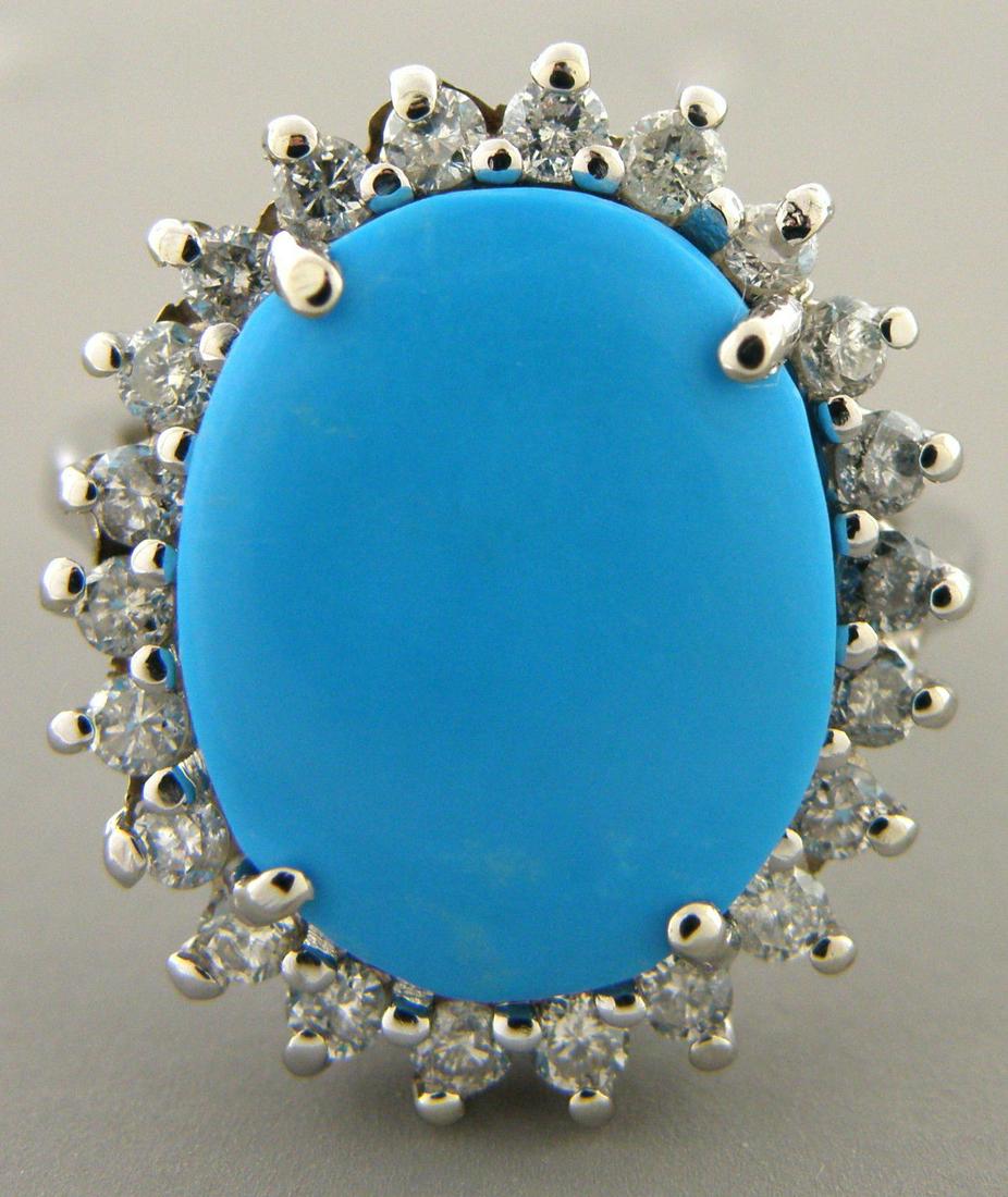VINTAGE 14K WHITE GOLD DIAMOND TURQUOISE COCKTAIL RING (1 of 2)