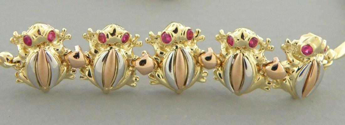 NEW 14K YELLOW WHITE ROSE GOLD LADIES FROG BRACELET (1 of 2)