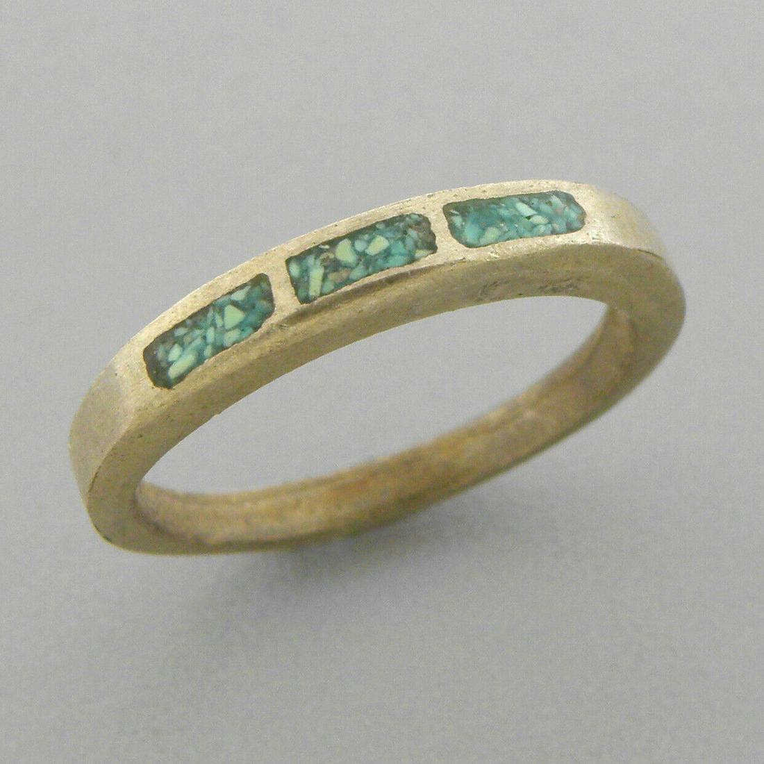 VINTAGE NAVAJO STERLING SILVER TURQUOISE INLAY RING (1 of 2)