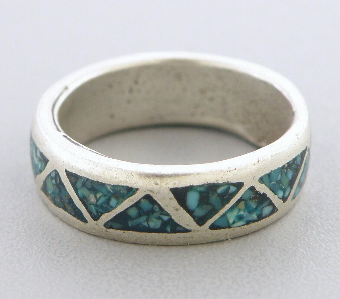 VINTAGE NAVAJO STERLING SILVER TURQUOISE INLAY BAND RING SIZE 6.5 (1 of 2)