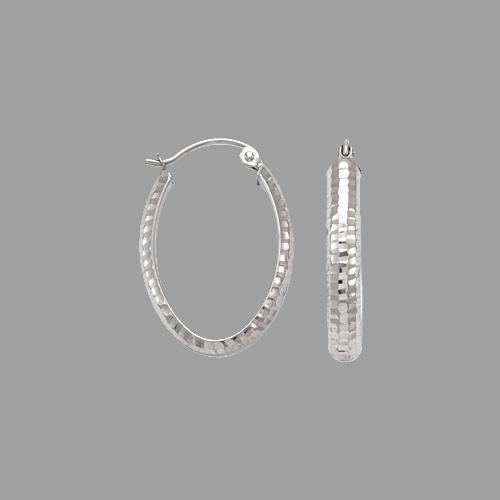 14K WHITE GOLD 3.5mm OVAL HAMMERED TUBE HOOP EARRINGS (1 of 2)