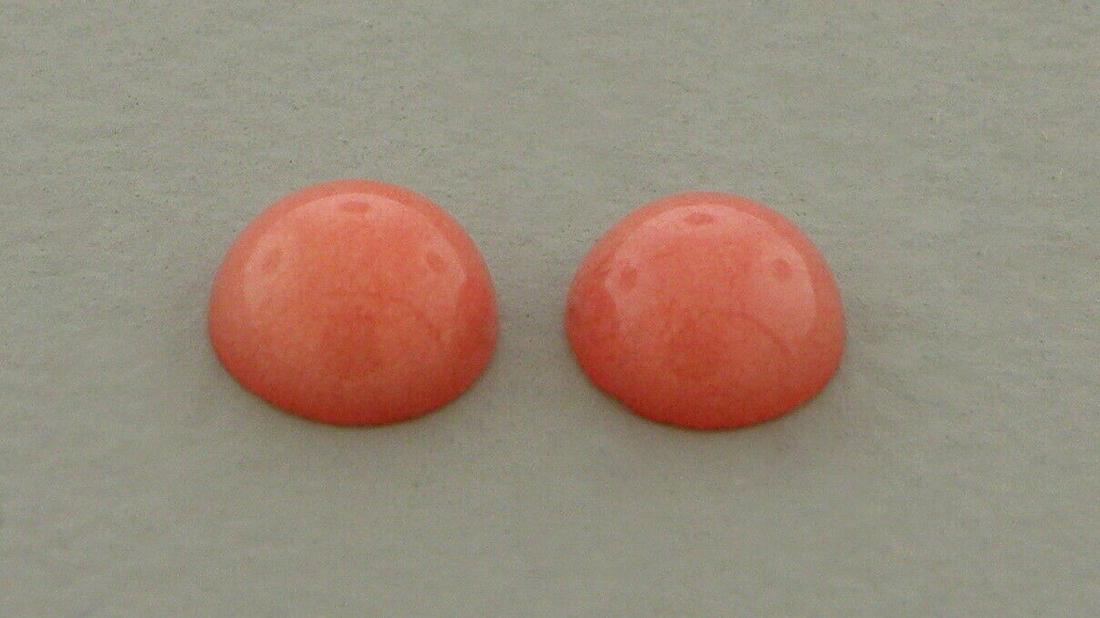 NATURAL MATCHING PAIR ROUND CABOCHON PINK SALMON CORAL (1 of 1)