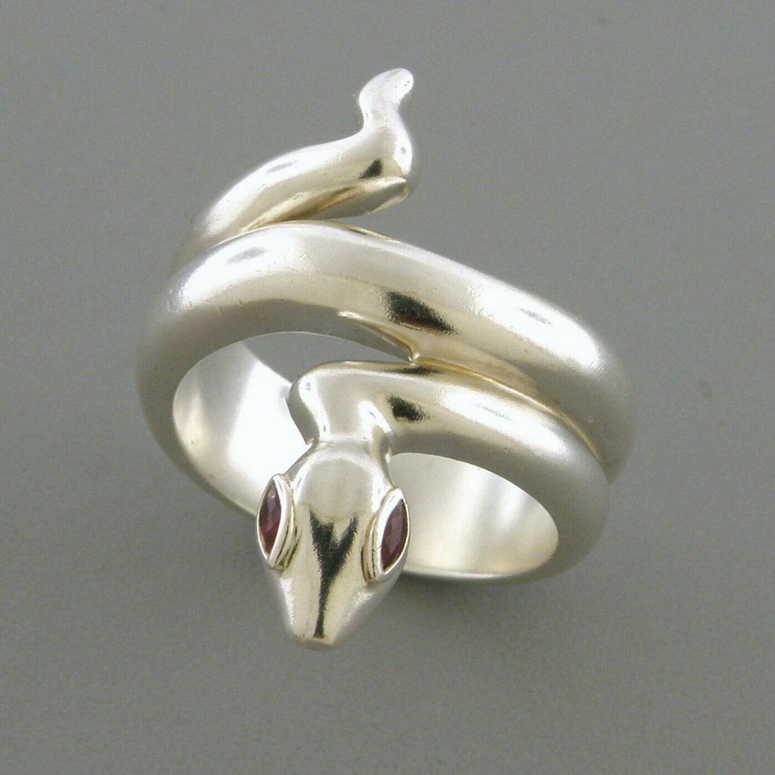 KIESELSTEIN CORD STERLING SILVER PETER THE SNAKE RING RUBY EYES SIZE 8.75 (1 of 2)