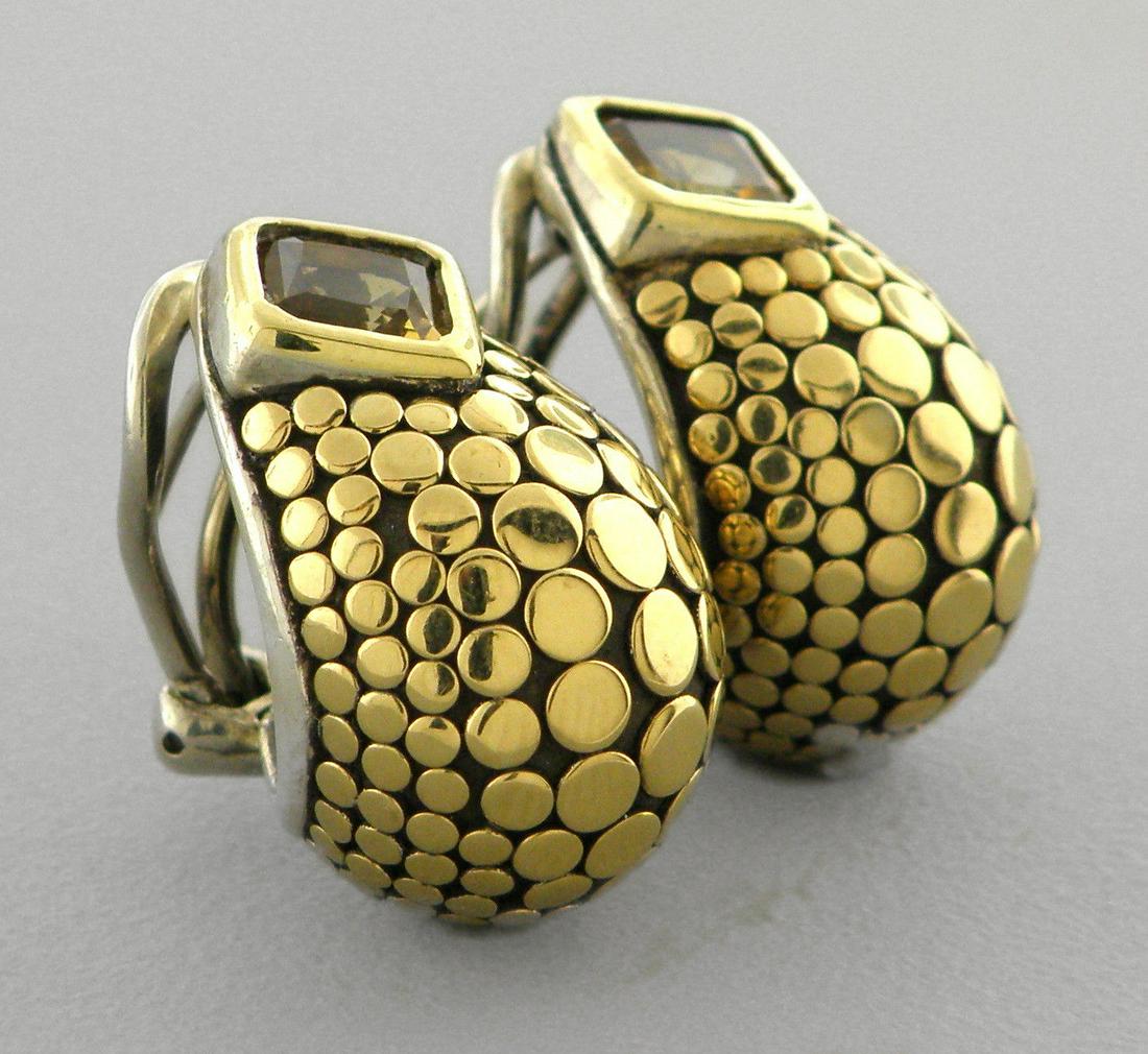 JOHN HARDY 18K GOLD STERLING SILVER CITRINE EARRINGS (1 of 2)
