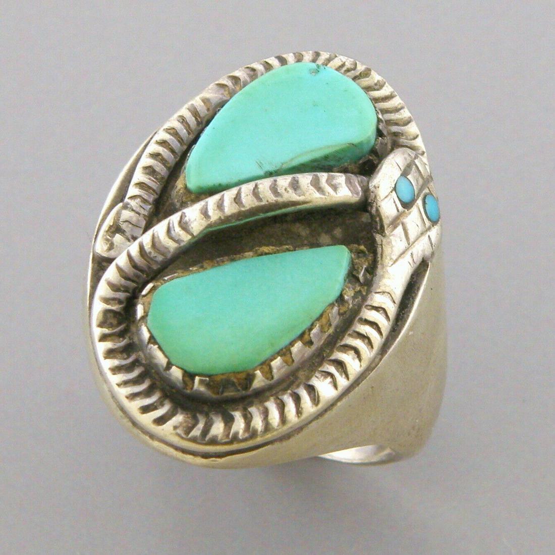 VINTAGE ZUNI STERLING SILVER SNAKE TURQUOISE RING SIZE 12 HEAVY (1 of 2)