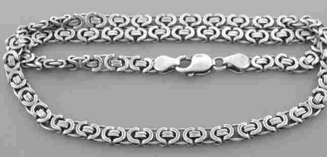 FLAT BYZANTINE CHAIN STERLING SILVER NECKLACE MEN 22": NEW STERLING SILVER FLAT BYZANTINE CHAIN NECKLACE New sterling silver flat byzantine chain necklace Measures 6.5mm wide, 3.3mm thick Length measures 22" Well made chain lobster clasp Sterling silver 9