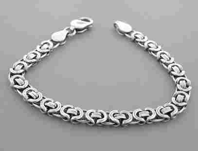 FLAT BYZANTINE STERLING SILVER BRACELET MENS - 8": FLAT BYZANTINE STERLING SILVER BRACELET Flat Byzantine Sterling silver mens bracelet Measures 6.5mm Wide Measures 8" Long Lobster Clasp 925 Sterling silver, oxidized so it wont tarnish New Stamped 925