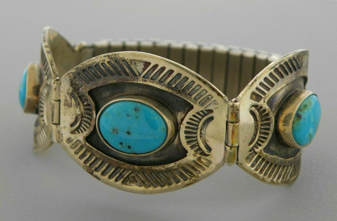 VINTAGE ALBERT J BROWN NAVAJO SILVER TURQUOISE BRACELET (1 of 2)