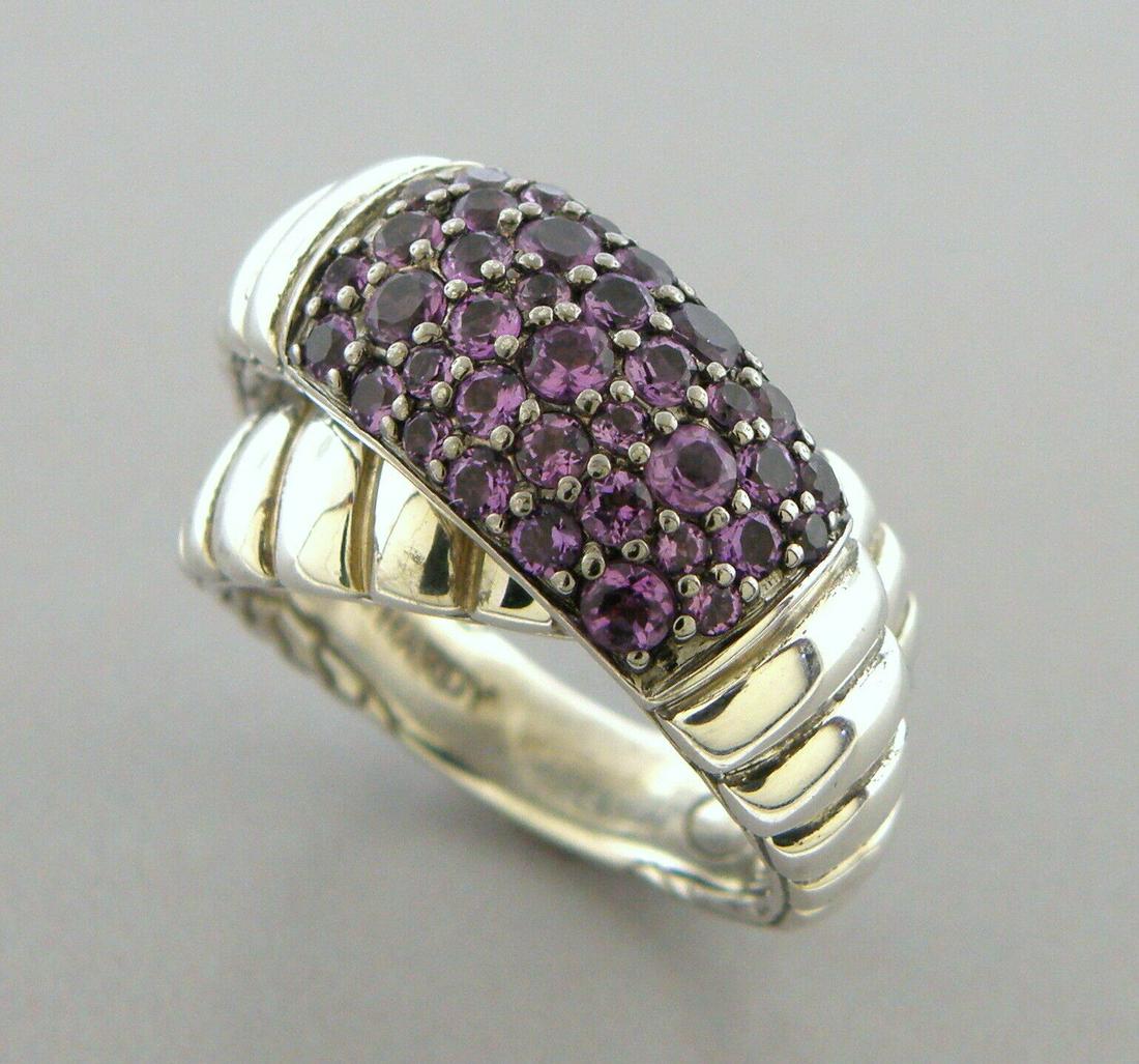 JOHN HARDY STERLING SILVER PAVE AMETHYST CROSSOVER RING SIZE 7 (1 of 2)