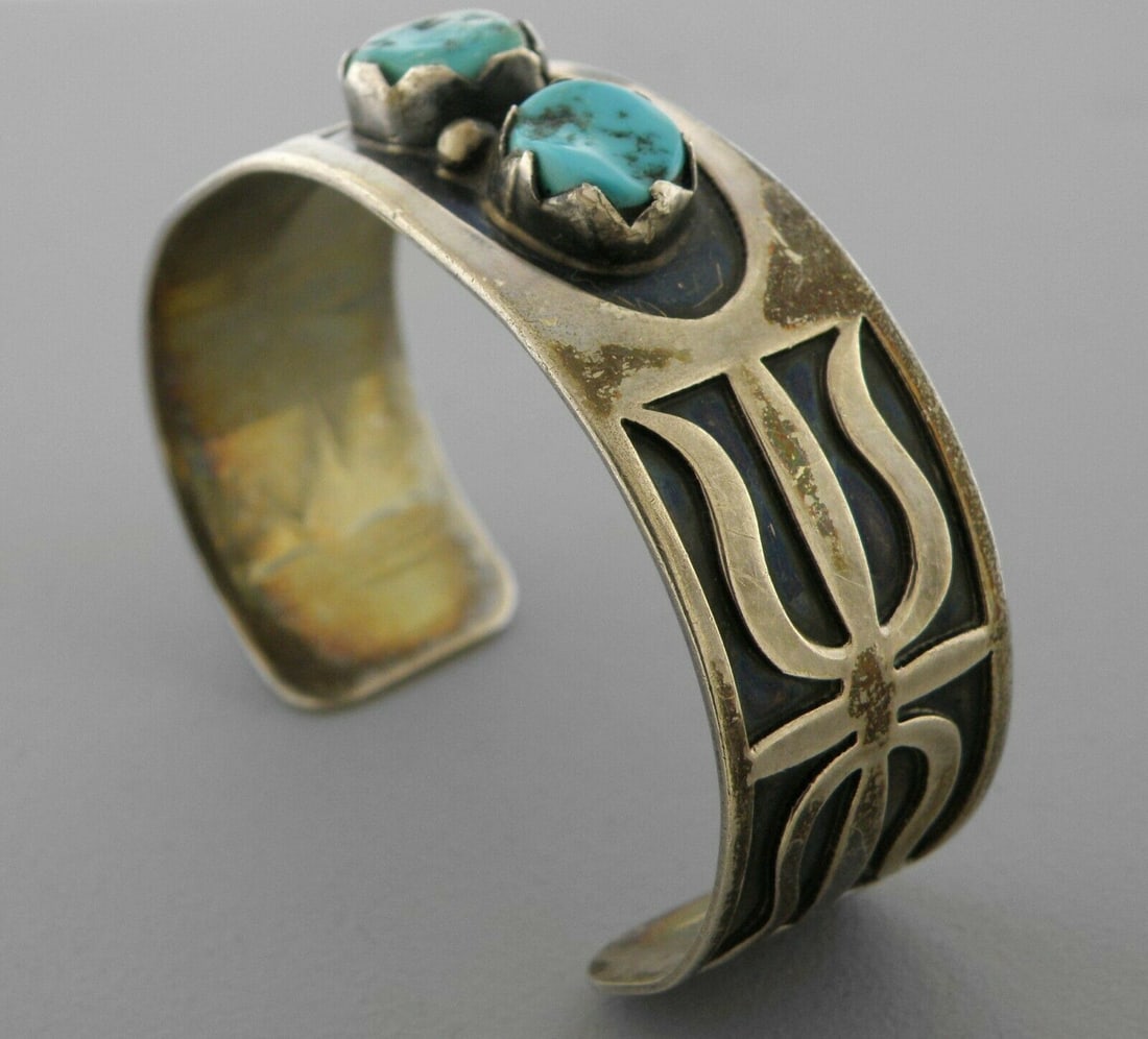 VINTAGE CHARLIE BOWIE NAVAJO SILVER TURQUOISE CUFF (1 of 2)