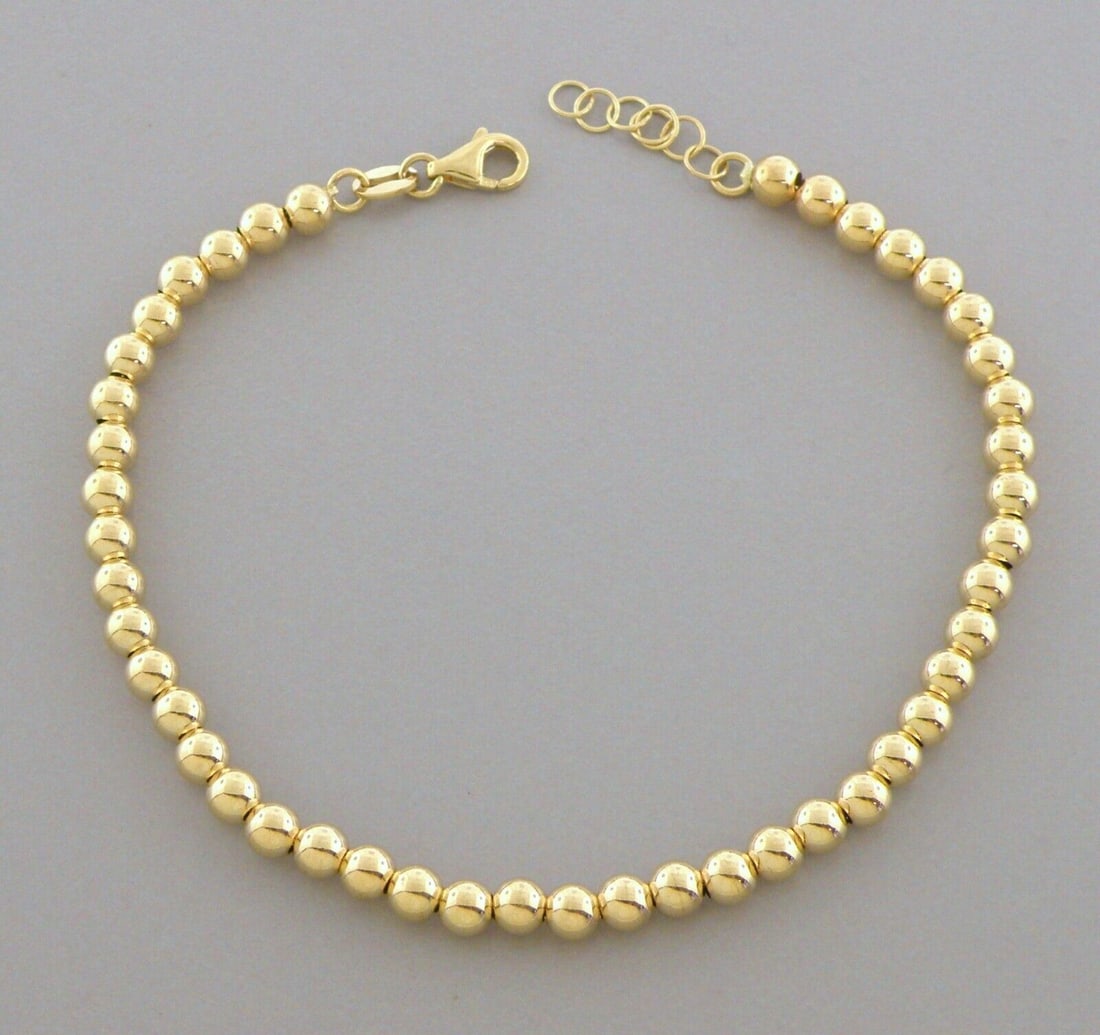 NEW 14K YELLOW GOLD LADIES BEAD BRACELET 4mm (1 of 2)