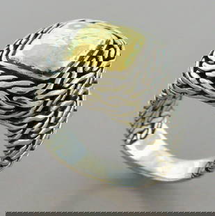JOHN HARDY 22K GOLD STERLING SILVER LADIES HAMMERED RING: JOHN HARDY 22K GOLD AND STERLING SILVER RING Ring is a size 7 Ring head measures 0.62" x 0.62" on top John Hardy 22K yellow gold and sterling silver hammered ring Pre-owned in good condition, please r