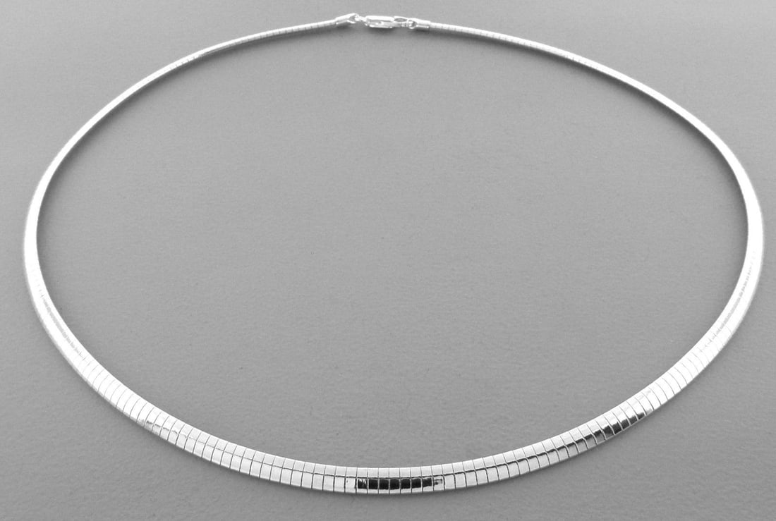STERLING SILVER HEAVY OMEGA CHOKER PENDANT NECKLACE 4MM (1 of 2)