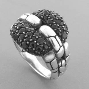 JOHN HARDY STERLING SILVER SAPPHIRE LAVA KALI RING: JOHN HARDY STERLING SILVER LAVA KALI RING Ring is a size 7 Head Measures 0.68" Wide on top John Hardy sterling silver black sapphire lava kali square link ring Pre-owned in excellent condition, please