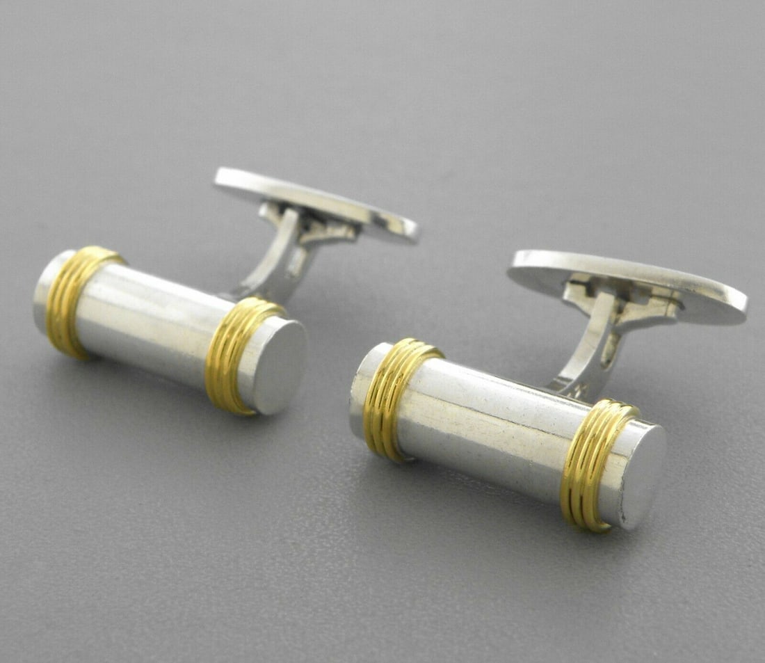 VINTAGE GEORG JENSEN STERLING SILVER GOLD CUFFLINKS A22 (1 of 2)