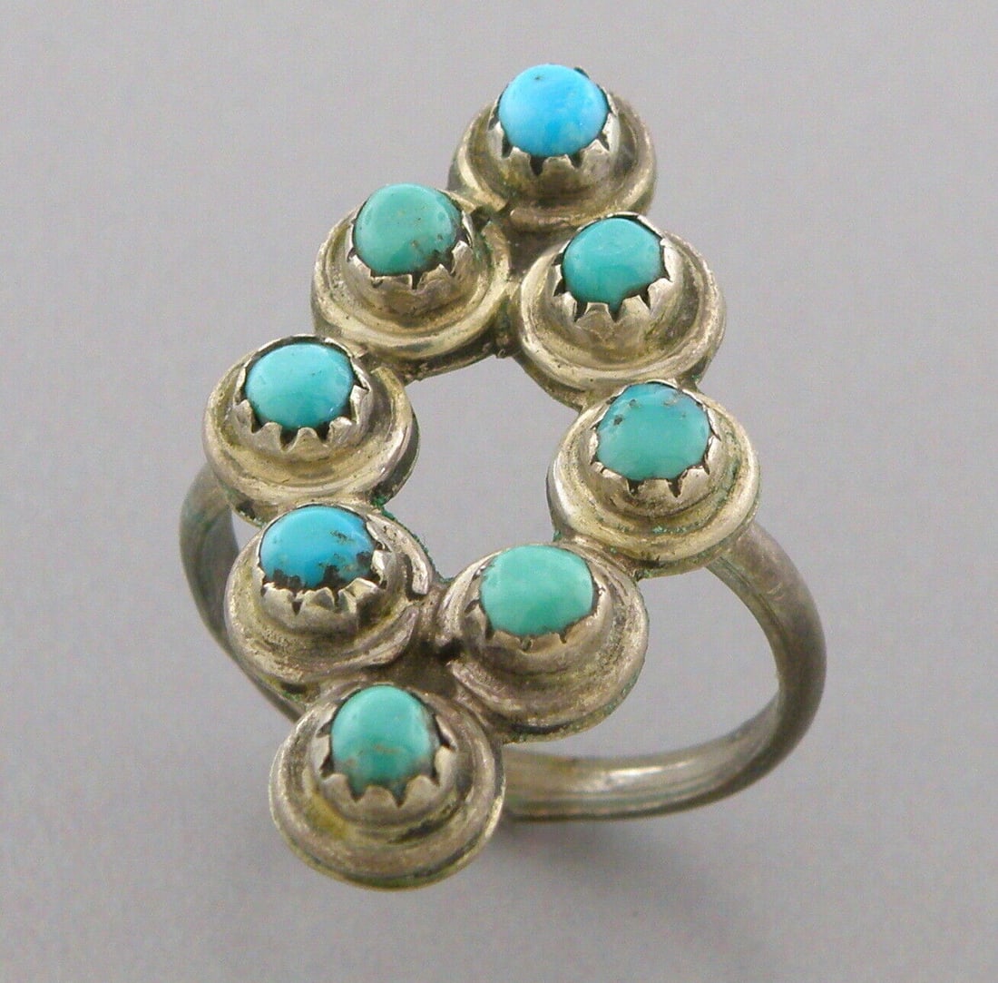 VINTAGE NAVAJO STERLING SILVER SNAKE EYES TURQUOISE RING SIZE 7.5 (1 of 2)