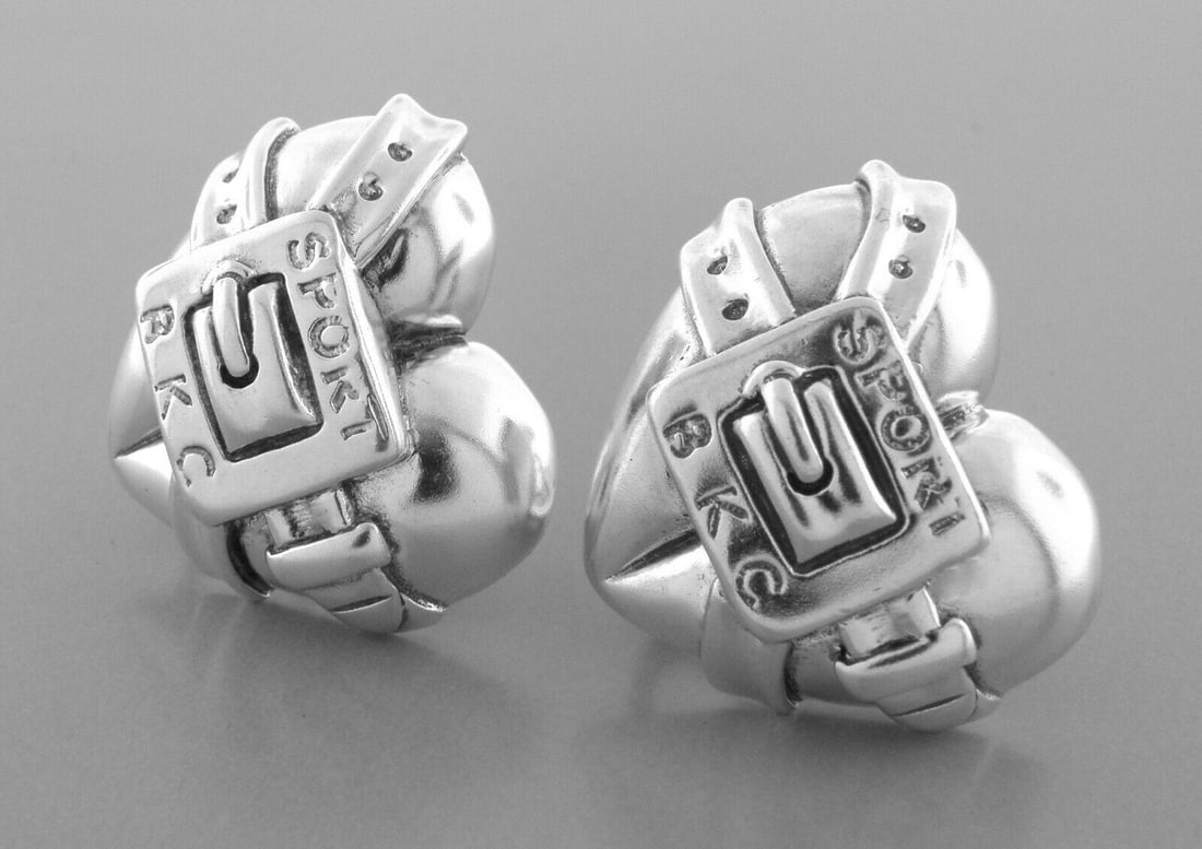 KIESELSTEIN CORD SPORT STERLING SILVER HEART WRAPPED EARRINGS OMEGA BACKS LARGE (1 of 2)