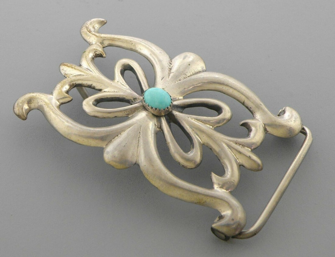 VINTAGE NAVAJO STERLING SILVER TURQUOISE BELT BUCKLE (1 of 2)
