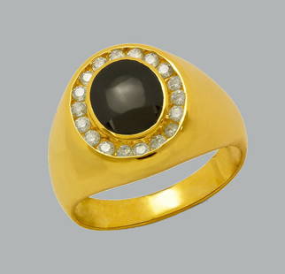 NEW 14K YELLOW GOLD MENS CZ RING ONYX LARGE: NEW 14K YELLOW GOLD MENS RING New 14K Yellow solid gold ring Ring size 10 Measures 15.5mm wide on top Cubic Zirconia Onyx Polished Finish Apx Weight: 8.8g