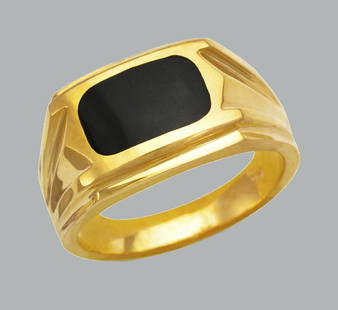 NEW 14K YELLOW GOLD MEN'S RING ONYX LARGE: NEW 14K YELLOW GOLD MEN'S RING New 14K Yellow solid gold ring Ring size 10 Measures 13mm wide on top Onyx Polished Finish Apx Weight: 10.6g