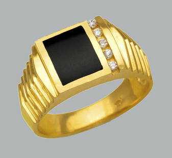 NEW 14K YELLOW GOLD MENS CZ RING ONYX LARGE: NEW 14K YELLOW GOLD MENS RING New 14K Yellow solid gold ring Ring size 10 Measures 11mm wide on top Cubic Zirconia Onyx Polished Finish Apx Weight: 8.8g