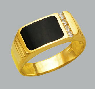 NEW 14K YELLOW GOLD MENS CZ RING ONYX LARGE: NEW 14K YELLOW GOLD MENS RING New 14K Yellow solid gold ring Ring size 10 Measures 9mm wide on top Cubic Zirconia Onyx Polished Finish Apx Weight: 6.7g