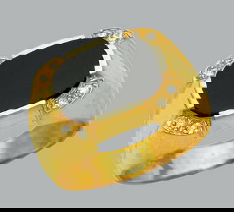 NEW 14K YELLOW GOLD MENS CZ RING ONYX LARGE: NEW 14K YELLOW GOLD MENS RING New 14K Yellow solid gold ring Ring size 10 Measures 12mm wide on top Cubic Zirconia Onyx Polished Finish Apx Weight: 7.5g
