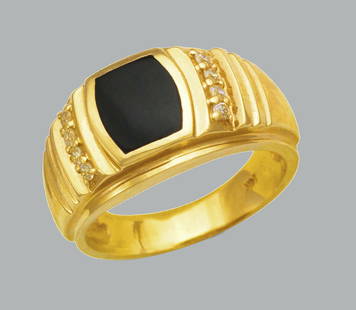 NEW 14K YELLOW GOLD MENS CZ RING ONYX LARGE: NEW 14K YELLOW GOLD MENS RING New 14K Yellow solid gold ring Ring size 10 Measures 13mm wide on top Cubic Zirconia Onyx Polished Finish Apx Weight: 9.4g