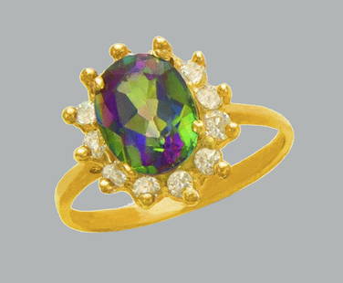 14K YELLOW GOLD CZ COCKTAIL RING MYSTIC COLOR HALO: NEW 14K YELLOW GOLD CZ RING New 14K Yellow solid gold ring Ring size 7 Measures 13mm wide on top Cubic Zirconia Polished Finish Apx Weight: 3.4g