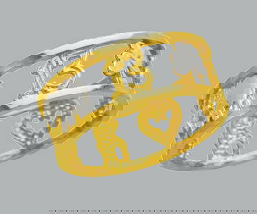 NEW 14K TWO TONE GOLD LADIES FANCY RING GOODLUCK: NEW 14K TWO TONE GOLD RING New 14K Two tone solid gold ring Ring size 7 Measures 8mm wide in front Polished Finish Apx Weight: 2.8g